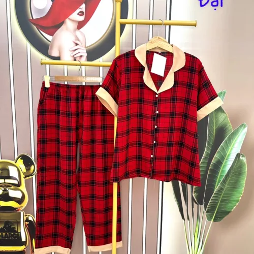 Đồ bộ quần dài pijama áo tay ngắn cổ bẻ form rộng