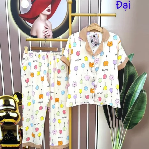 Đồ bộ quần dài pijama áo tay ngắn cổ bẻ form rộng