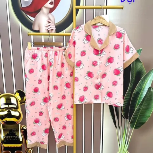 Đồ bộ quần dài pijama áo tay ngắn cổ bẻ form rộng