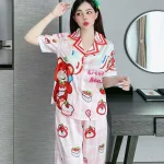 Đồ bộ quần dài pijama áo tay ngắn cổ bẻ hoạ tiết