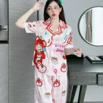 Đồ bộ quần dài pijama áo tay ngắn cổ bẻ hoạ tiết