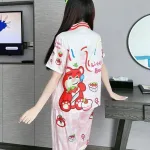 Đồ bộ quần dài pijama áo tay ngắn cổ bẻ hoạ tiết