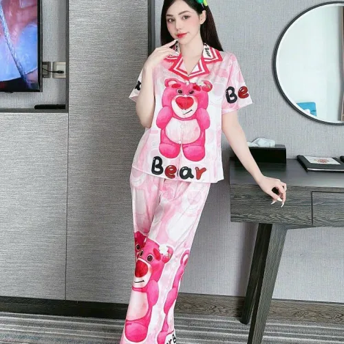 Đồ bộ quần dài pijama áo tay ngắn cổ bẻ hoạ tiết