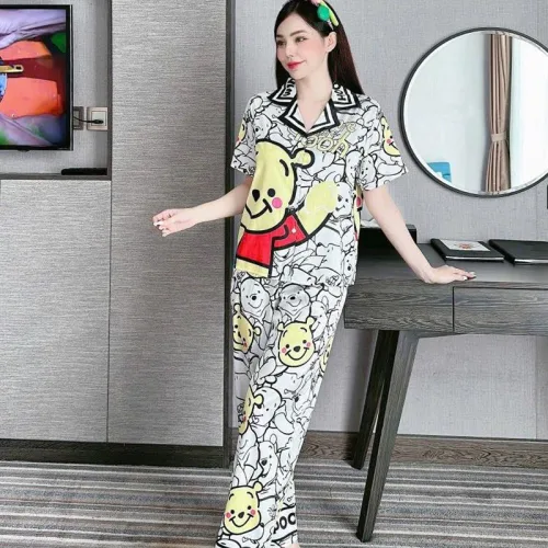 Đồ bộ quần dài pijama áo tay ngắn cổ bẻ hoạ tiết