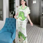 Đồ bộ quần dài pijama áo tay ngắn cổ bẻ hoạ tiết