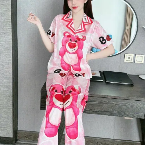 Đồ bộ quần dài pijama áo tay ngắn cổ bẻ hoạ tiết