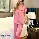 Đồ bộ quần dài pijama áo tay ngắn cổ bẻ màu trơn