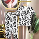 Đồ bộ quần dài pijama tay ngắn cổ bẻ hoạ tiết