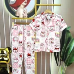 Đồ bộ quần dài pijama tay ngắn cổ bẻ hoạ tiết
