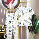 Đồ bộ quần dài pijama tay ngắn cổ bẻ hoạ tiết