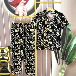 Đồ bộ quần dài pijama tay ngắn cổ bẻ hoạ tiết