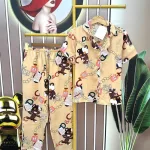 Đồ bộ quần dài pijama tay ngắn cổ bẻ hoạ tiết