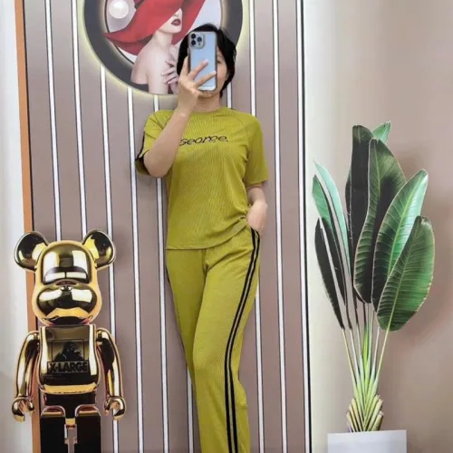 Đồ bộ quần dài sọc 2 bên áo tay ngắn in chữ