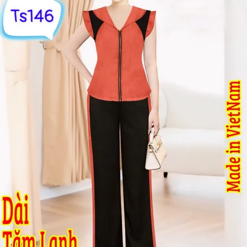 đồ bộ quần dài tăm lạnh phối Jean áo cổ bẻ sen