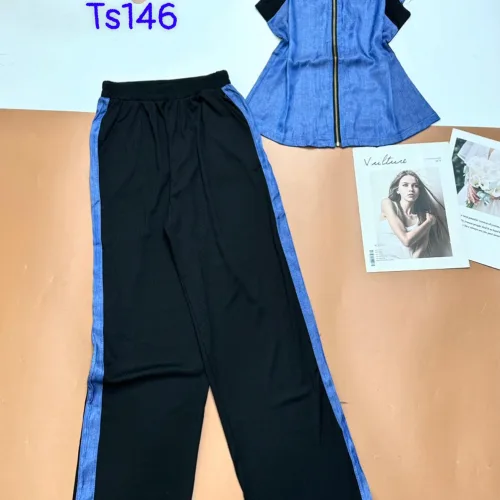 đồ bộ quần dài tăm lạnh phối Jean áo cổ bẻ sen