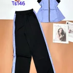 đồ bộ quần dài tăm lạnh phối Jean áo cổ bẻ sen
