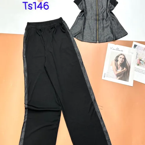 đồ bộ quần dài tăm lạnh phối Jean áo cổ bẻ sen