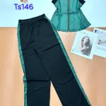 đồ bộ quần dài tăm lạnh phối Jean áo cổ bẻ sen