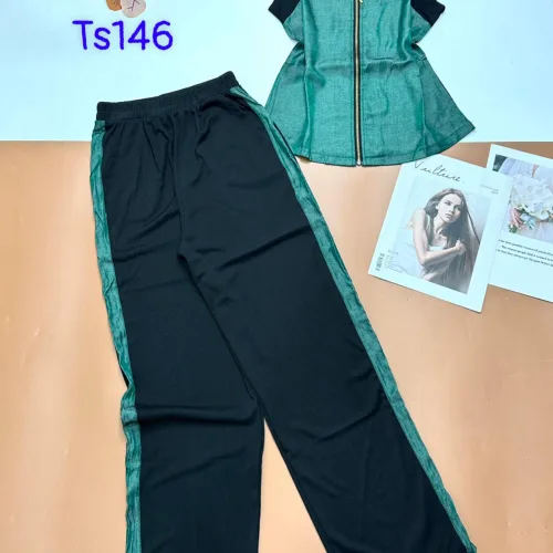 đồ bộ quần dài tăm lạnh phối Jean áo cổ bẻ sen