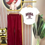 Đồ bộ quần dài túi hộp áo crop in chữ