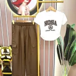 Đồ bộ quần dài túi hộp áo crop in chữ