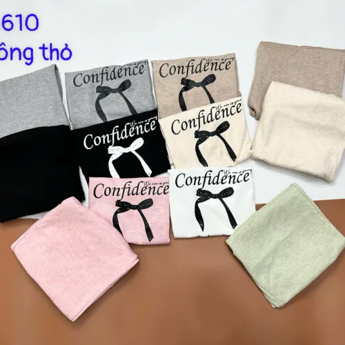 đồ bộ quần dài vải tiêu lông thỏ áo hình nơ