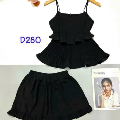 Đồ bộ quần đùi áo 2 dây 2 tầng màu trơn