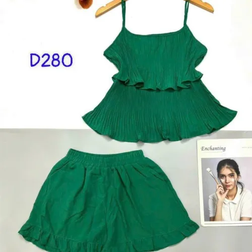 Đồ bộ quần đùi áo 2 dây 2 tầng màu trơn
