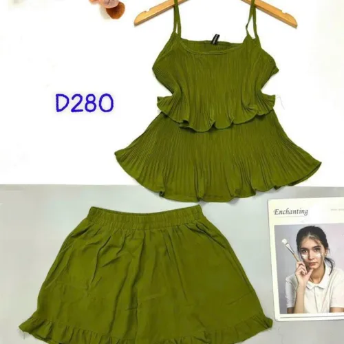 Đồ bộ quần đùi áo 2 dây 2 tầng màu trơn