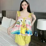 Đồ bộ quần đùi áo 2 dây hoạ tiết cute mặc nhà