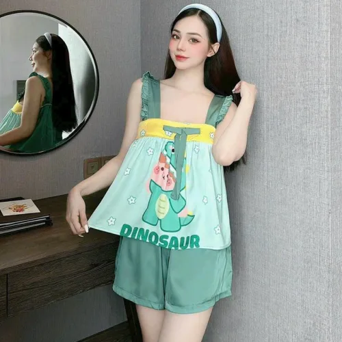 Đồ bộ quần đùi áo 2 dây hoạ tiết cute mặc nhà