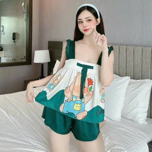 Đồ bộ quần đùi áo 2 dây hoạ tiết cute mặc nhà