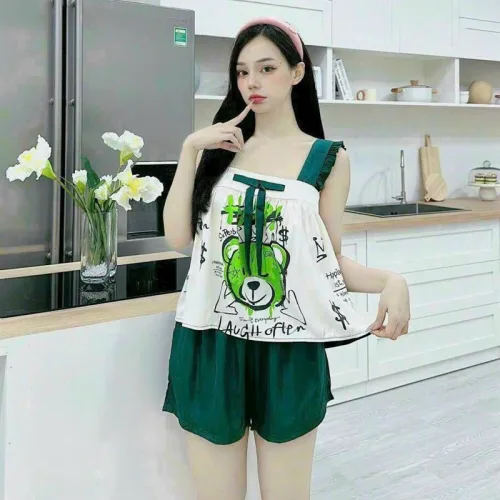 Đồ bộ quần đùi áo 2 dây hoạ tiết cute mặc nhà