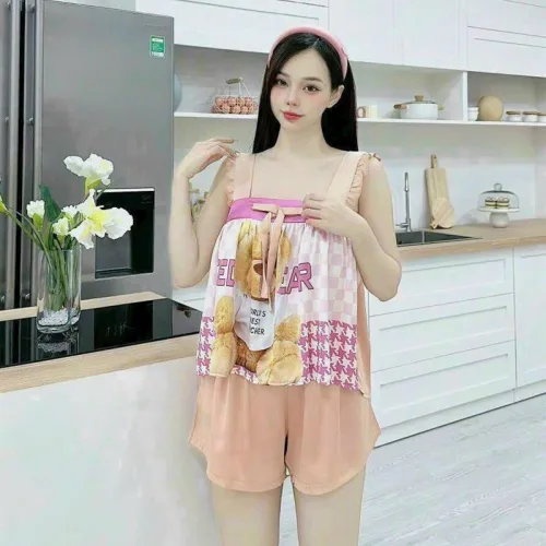 Đồ bộ quần đùi áo 2 dây hoạ tiết cute mặc nhà