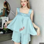 Đồ bộ quần đùi áo 2 dây màu trơn mặc nhà