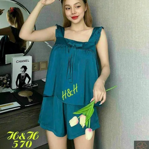 Đồ bộ quần đùi áo 2 dây màu trơn mặc nhà