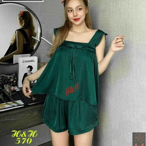 Đồ bộ quần đùi áo 2 dây màu trơn mặc nhà