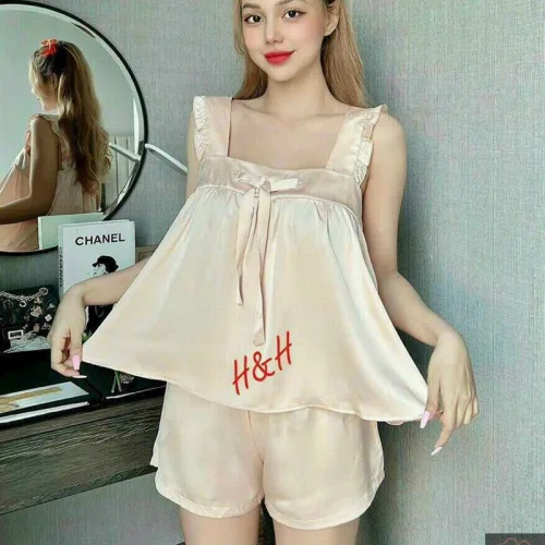 Đồ bộ quần đùi áo 2 dây màu trơn mặc nhà
