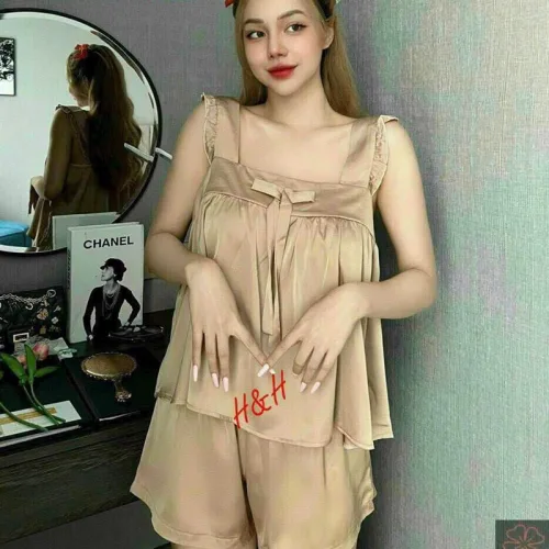 Đồ bộ quần đùi áo 2 dây màu trơn mặc nhà