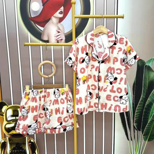 Đồ bộ quần đùi áo cổ bẻ tay ngắn hoạ tiết