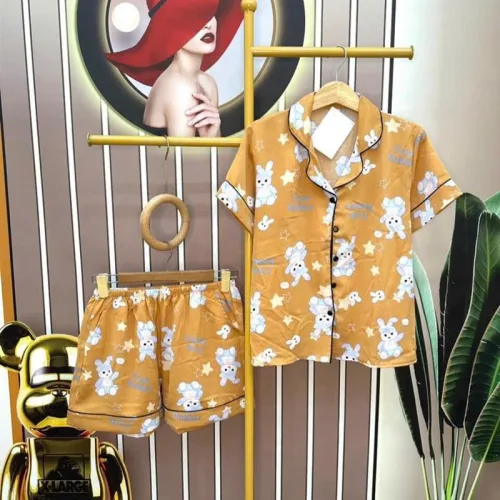 Đồ bộ quần đùi áo cổ bẻ tay ngắn hoạ tiết