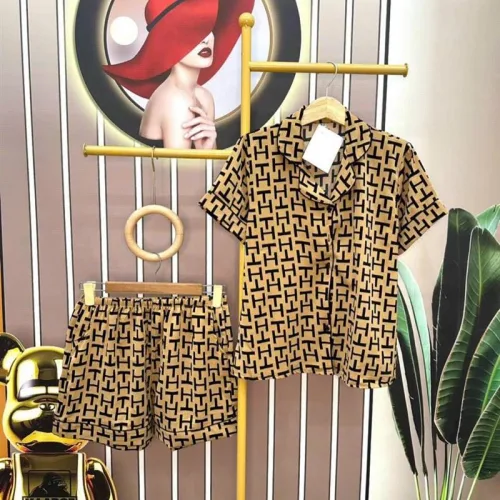 Đồ bộ quần đùi áo cổ bẻ tay ngắn hoạ tiết