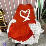 Đồ bộ quần đùi áo crop tay ngắn in hình trái tim