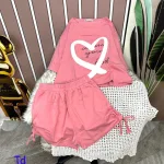 Đồ bộ quần đùi áo crop tay ngắn in hình trái tim