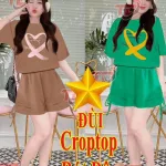 Đồ bộ quần đùi áo crop tay ngắn in hình trái tim