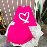 Đồ bộ quần đùi áo crop tay ngắn in hình trái tim