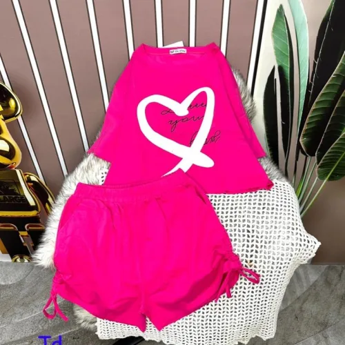 Đồ bộ quần đùi áo crop tay ngắn in hình trái tim