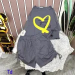 Đồ bộ quần đùi áo crop tay ngắn in hình trái tim