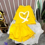 Đồ bộ quần đùi áo crop tay ngắn in hình trái tim