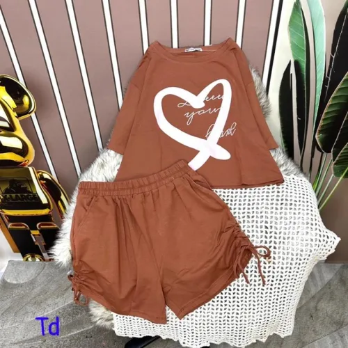 Đồ bộ quần đùi áo crop tay ngắn in hình trái tim